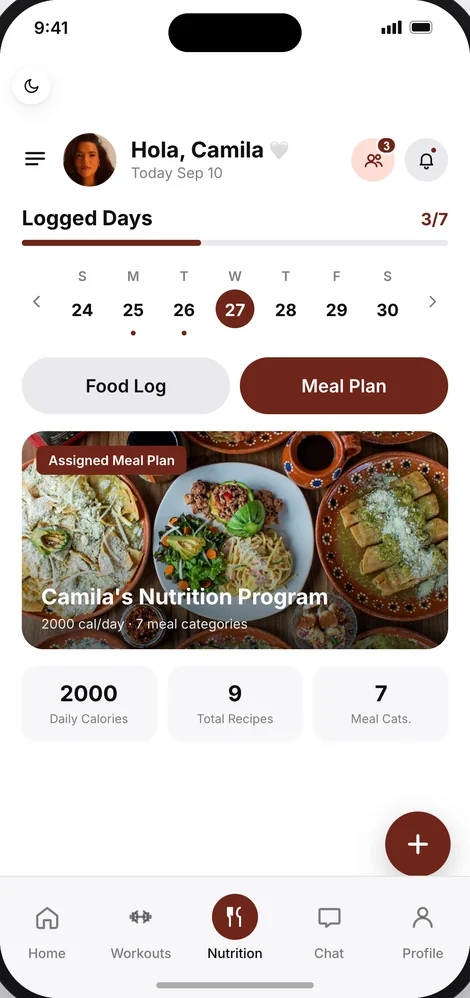 Project Rebirth app, nutrition