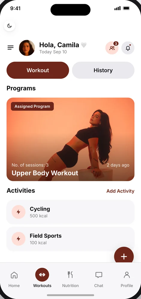 Project Rebirth app, workouts